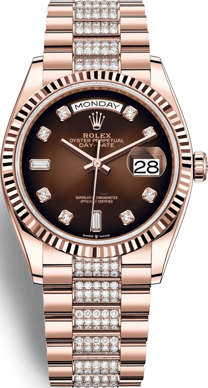 Rolex,Day-Date 36 36mm,36mm,Rose Gold,Brown,Automatic,Date,Day,128235,128235-0038