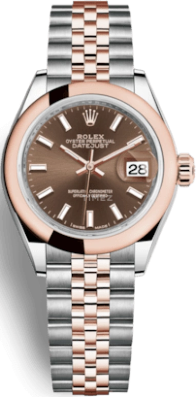 Rolex,Lady-Datejust 28mm,28mm,Everose Gold,Oystersteel,Brown,Automatic,Day,55hours,279161,279161-0017
