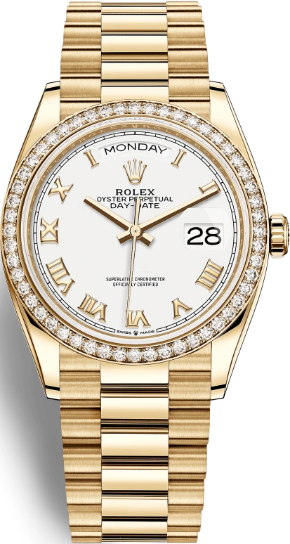 Rolex,Day-Date 36 36mm,36mm,Yellow Gold,White,Automatic,Date,Day,128348RBR,128348RBR-0042