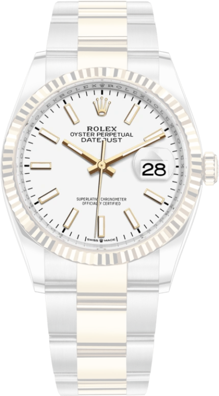 Rolex,Datejust 36 36mm,36mm,Yellow Gold,Stainless Steel,White,Automatic,Day,70hours,126233,126233-0020