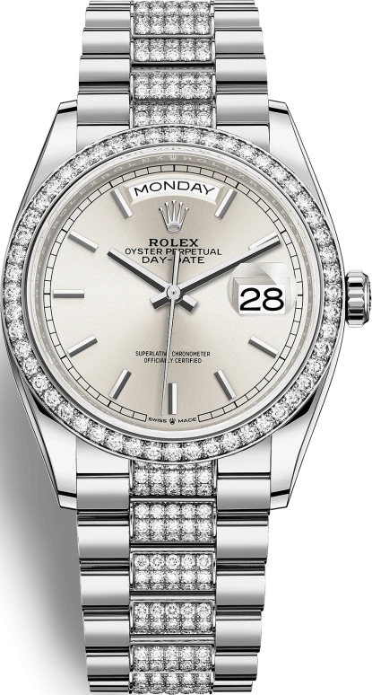 Rolex,Day-Date 36 36mm,36mm,White Gold,Silver,Automatic,Date,Day,128349RBR,128349RBR-0013