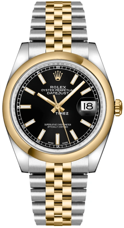 Rolex,Datejust 36 36mm,36mm,Yellow Gold,Stainless Steel,Black,Automatic,Day,48hours,116203,116203-0174
