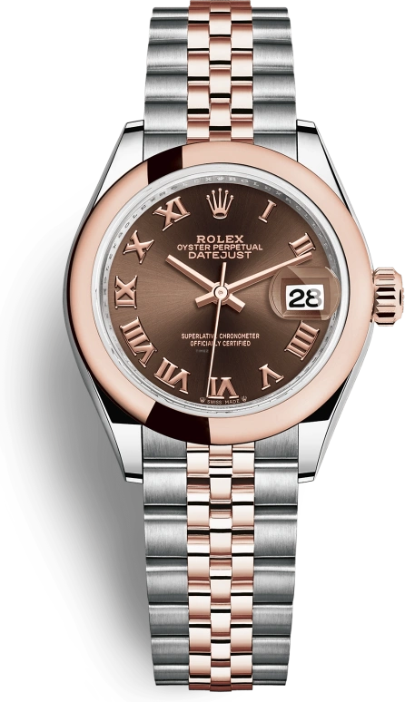 Rolex,Lady-Datejust 28mm,28mm,Rose Gold,Stainless Steel,Brown,Automatic,Day,55hours,279161,279161-0009