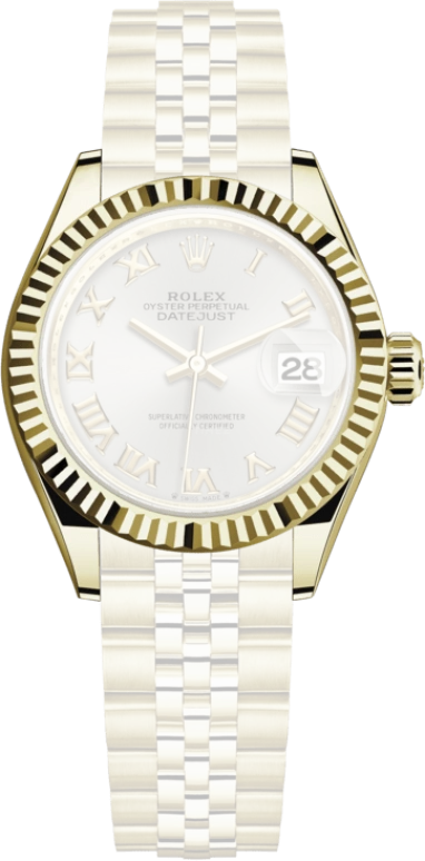 Rolex,Lady-Datejust 28mm,28mm,Yellow Gold,Silver,Automatic,Day,55hours,279178,279178-0021