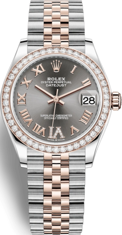 Rolex,Datejust 31 31mm,31mm,Rose Gold,Stainless Steel,Grey,Automatic,Day,55hours,278381RBR,278381RBR-0030