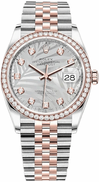 Rolex,Datejust 36 36mm,36mm,Rose Gold,Stainless Steel,Silver,Automatic,Day,70hours,126281RBR,126281RBR-0025