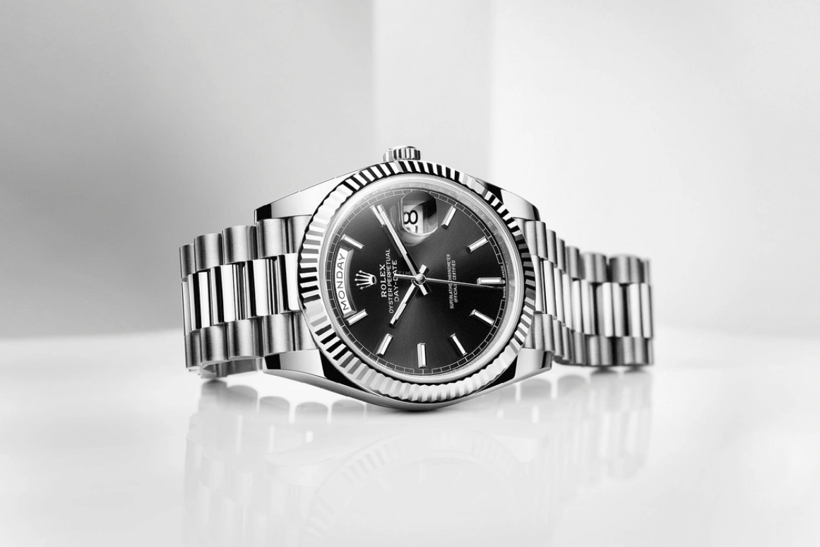Rolex,Day-Date 40 40mm,40mm,White Gold,Black,Automatic,Date,Day,228239,228239-0004
