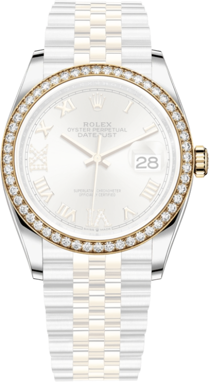 Rolex,Datejust 36 36mm,36mm,Yellow Gold,Stainless Steel,Silver,Automatic,Day,70hours,126283RBR,126283RBR-0017