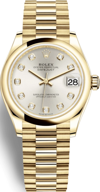 Rolex,Datejust 31 31mm,31mm,Yellow Gold,Silver,Automatic,Day,55hours,278248,278248-0034
