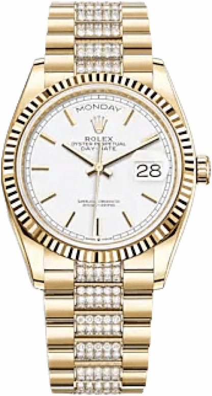Rolex,Day-Date 36 36mm,36mm,Yellow Gold,White,Automatic,Date,Day,128238,128238-0082