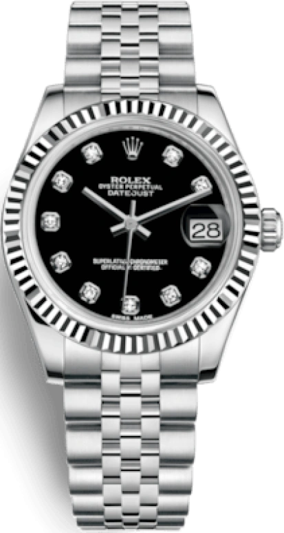Rolex,Datejust 31 31mm,31mm,White Gold,Stainless Steel,Black,Automatic,Day,48hours,178274,178274-0014