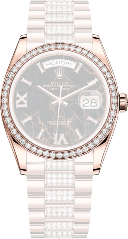Rolex,Day-Date 36 36mm,36mm,Rose Gold,Black,Automatic,Date,Day,128345RBR,128345RBR-0045
