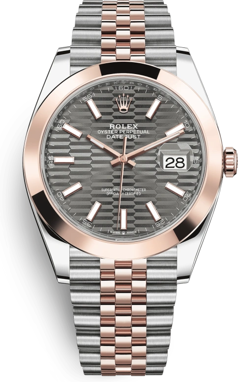 Rolex,Datejust 41 41mm,41mm,Rose Gold,Stainless Steel,Grey,Automatic,Day,70hours,126301,126301-0020