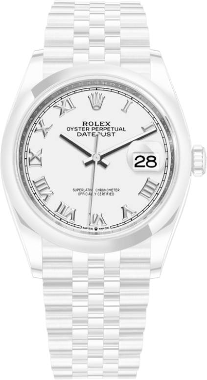 Rolex,Datejust 36 36mm,36mm,Stainless Steel,White,Automatic,Day,70hours,126200,126200-0007