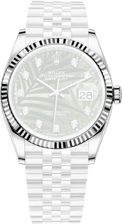 Rolex,Datejust 36 36mm,36mm,White Gold,Oystersteel,Green,Automatic,Day,70hours,126234,126234-0055