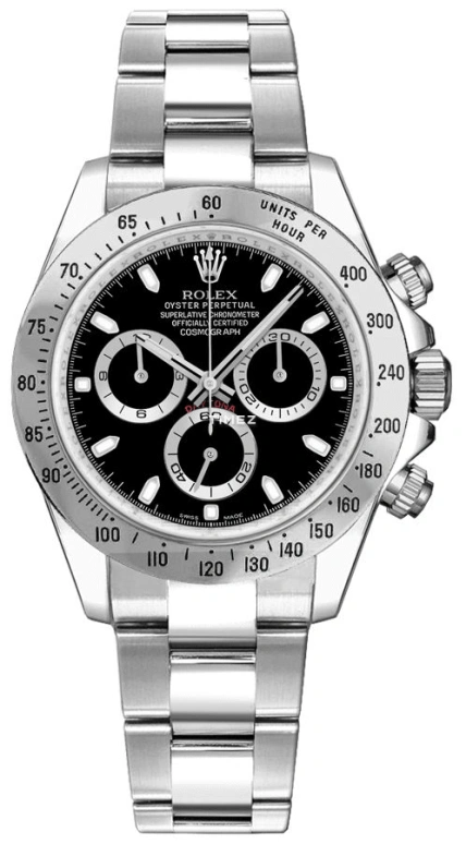 Rolex,Daytona 40mm,40mm,Stainless Steel,Black,Automatic,Chronograph,72hours,116520,116520-0015
