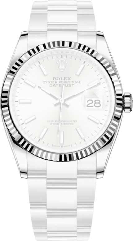 Rolex,Datejust 36 36mm,36mm,White Gold,Stainless Steel,Silver,Automatic,Day,70hours,126234,126234-0014