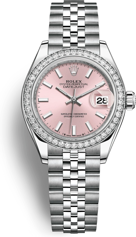 Rolex,Lady-Datejust 28mm,28mm,White Gold,Stainless Steel,Pink,Automatic,Day,55hours,279384RBR,279384RBR-0001