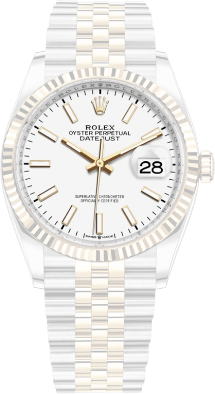 Rolex,Datejust 36 36mm,36mm,Yellow Gold,Stainless Steel,White,Automatic,Day,70hours,126233,126233-0019