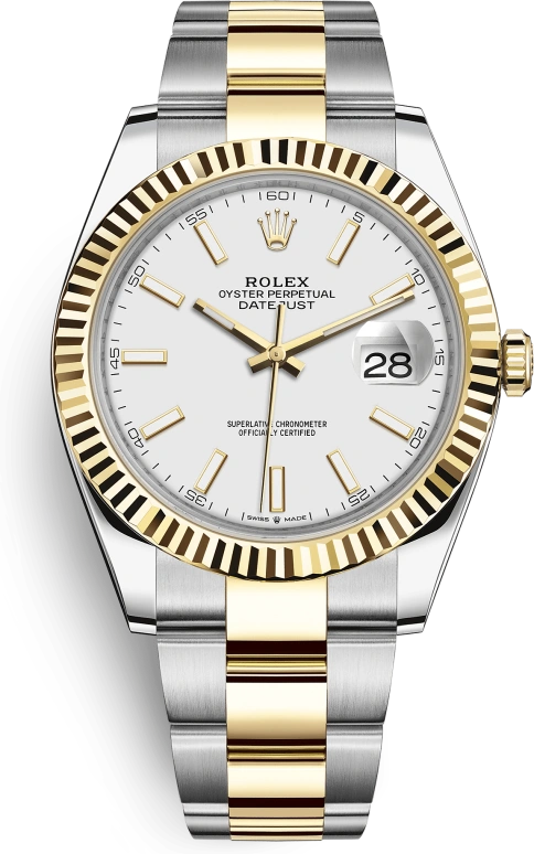Rolex,Datejust 41 41mm,41mm,Yellow Gold,Stainless Steel,White,Automatic,Day,70hours,126333,126333-0015