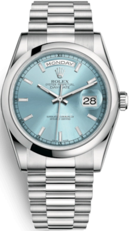 Rolex,Day-Date 36 36mm,36mm,Platinum,Blue,Automatic,Date,Day,118206,118206-0040