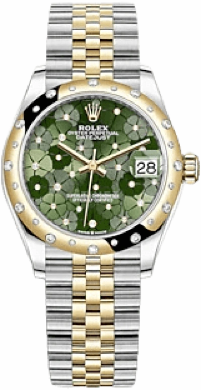 Rolex,Datejust 31 31mm,31mm,Yellow Gold,Stainless Steel,Green,Automatic,Day,55hours,278343RBR,278343RBR-0032