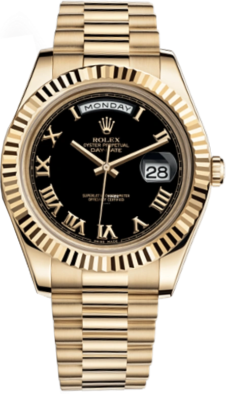 Rolex,Day-Date II 41mm,41mm,Yellow Gold,Black,Automatic,Date,Day,218238,218238-0041