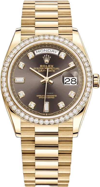 Rolex,Day-Date 36 36mm,36mm,Yellow Gold,Grey,Automatic,Date,Day,128348RBR,128348RBR-0005