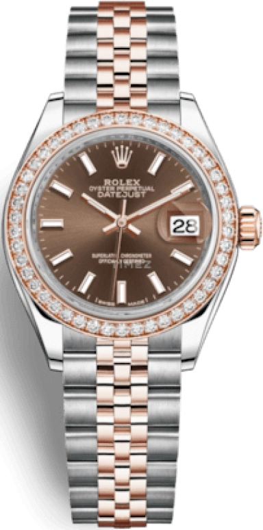 Rolex,Lady-Datejust 28mm,28mm,Rose Gold,Stainless Steel,Brown,Chocolate,Automatic,Day,55hours,279381RBR,279381RBR-0017