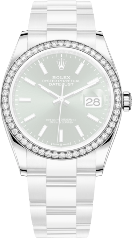 Rolex,Datejust 36 36mm,36mm,White Gold,Stainless Steel,Green,Automatic,Day,70hours,126284RBR,126284RBR-0044