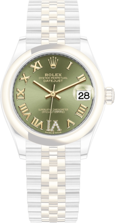 Rolex,Datejust 31 31mm,31mm,Yellow Gold,Stainless Steel,Green,Automatic,Day,55hours,278243,278243-0016