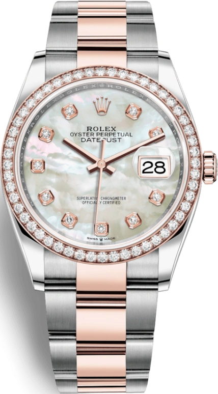 Rolex,Datejust 36 36mm,36mm,Rose Gold,Stainless Steel,White,Automatic,Day,70hours,126281RBR,126281RBR-0010