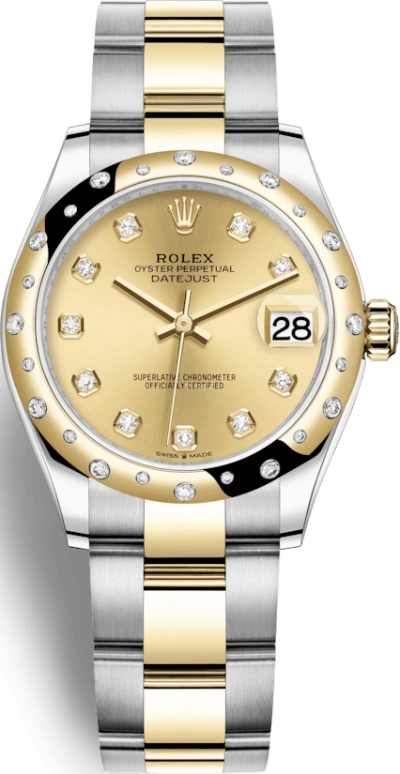 Rolex,Datejust 31 31mm,31mm,Yellow Gold,Stainless Steel,Champagne,Automatic,Day,55hours,278343RBR,278343RBR-0025