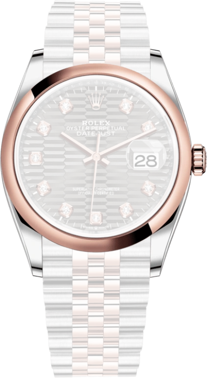 Rolex,Datejust 36 36mm,36mm,Rose Gold,Stainless Steel,Grey,Automatic,Day,70hours,126201,126201-0041