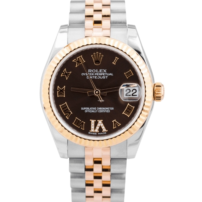 Rolex,Lady-Datejust 31mm,31mm,Stainless Steel,Rose Gold,Chocolate,Automatic,Day,48hours,178271,178271-0071