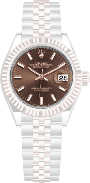 Rolex,Lady-Datejust 28mm,28mm,Rose Gold,Stainless Steel,Brown,Chocolate,Automatic,Day,55hours,279171,279171-0017