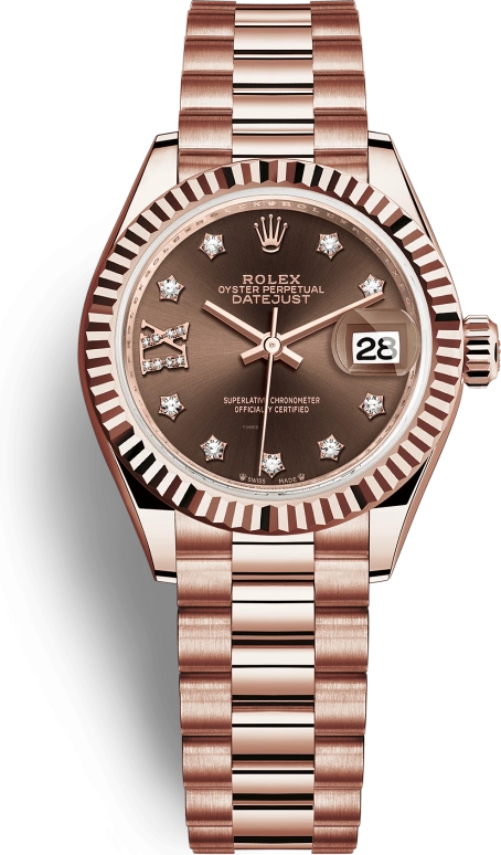 Rolex,Lady-Datejust 28mm,28mm,Everose Gold,Brown,Automatic,Day,55hours,279175,279175-0002