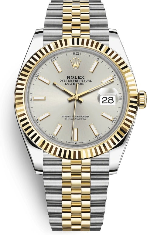 Rolex,Datejust 41 41mm,41mm,Yellow Gold,Stainless Steel,Silver,Automatic,Day,70hours,126333,126333-0002