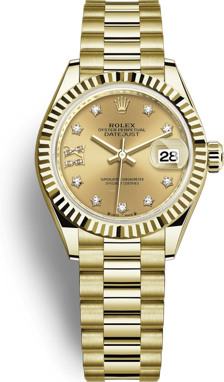 Rolex,Lady-Datejust 28mm,28mm,Yellow Gold,Champagne,Automatic,Day,55hours,279178,279178-0013