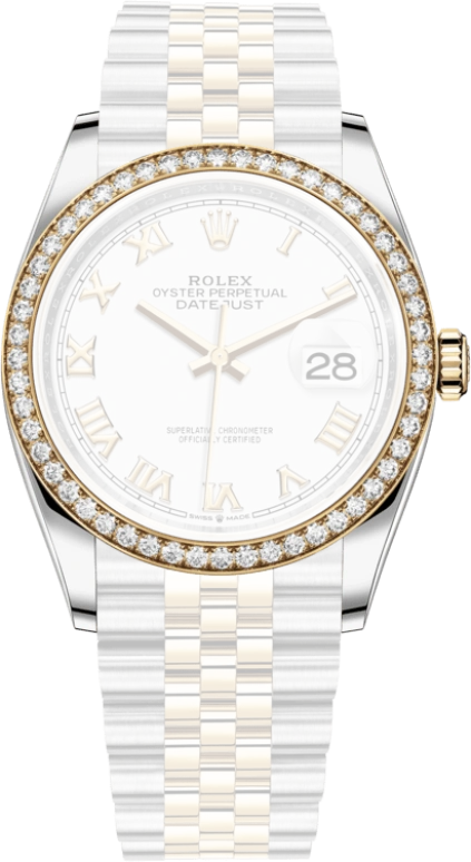 Rolex,Datejust 36 36mm,36mm,Yellow Gold,Stainless Steel,White,Automatic,Day,70hours,126283RBR,126283RBR-0015