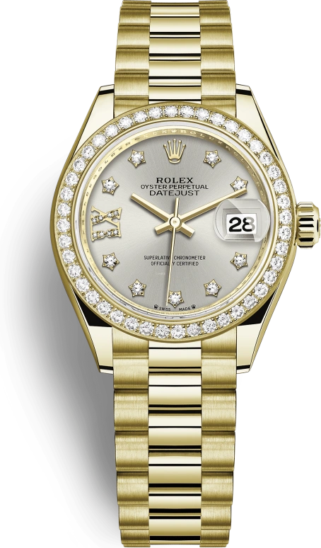 Rolex,Lady-Datejust 28mm,28mm,Yellow Gold,Silver,Automatic,Day,55hours,279138RBR,279138RBR-0001