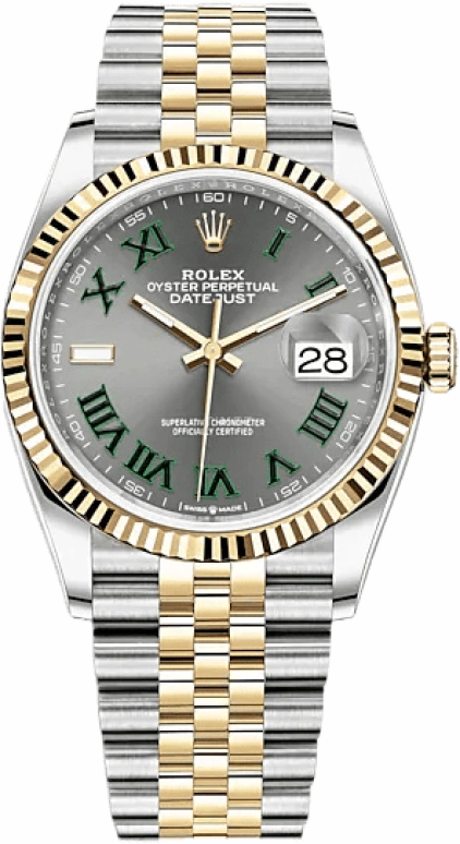 Rolex,Datejust 36 36mm,36mm,Yellow Gold,Stainless Steel,Grey,Automatic,Day,70hours,126233,126233-0035