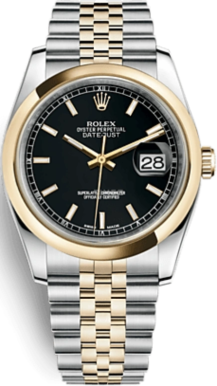 Rolex,Datejust 36 36mm,36mm,Yellow Gold,Stainless Steel,Black,Automatic,Day,48hours,116203,116203-0174