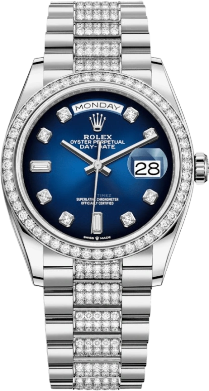 Rolex,Day-Date 36 36mm,36mm,White Gold,Blue,Automatic,Date,Day,128349RBR,128349RBR-0016