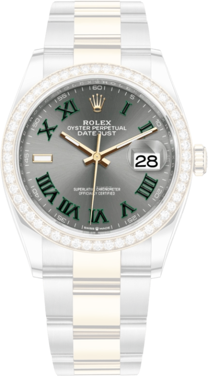 Rolex,Datejust 36 36mm,36mm,Yellow Gold,Stainless Steel,Grey,Automatic,Day,70hours,126283RBR,126283RBR-0022