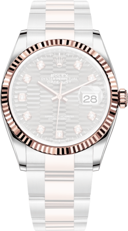 Rolex,Datejust 36 36mm,36mm,Rose Gold,Stainless Steel,Silver,Automatic,Day,70hours,126231,126231-0042