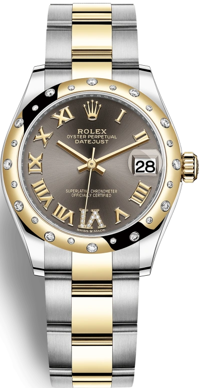 Rolex,Datejust 31 31mm,31mm,Yellow Gold,Stainless Steel,Grey,Automatic,Day,55hours,278343RBR,278343RBR-0017