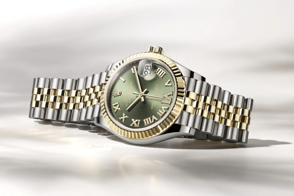Rolex,Datejust 31 31mm,31mm,Yellow Gold,Stainless Steel,Green,Automatic,Day,55hours,278273,278273-0016