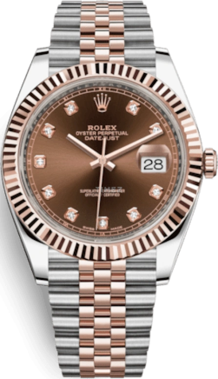 Rolex,Datejust 41 41mm,41mm,Rose Gold,Stainless Steel,Brown,Automatic,Day,70hours,126331,126331-0004