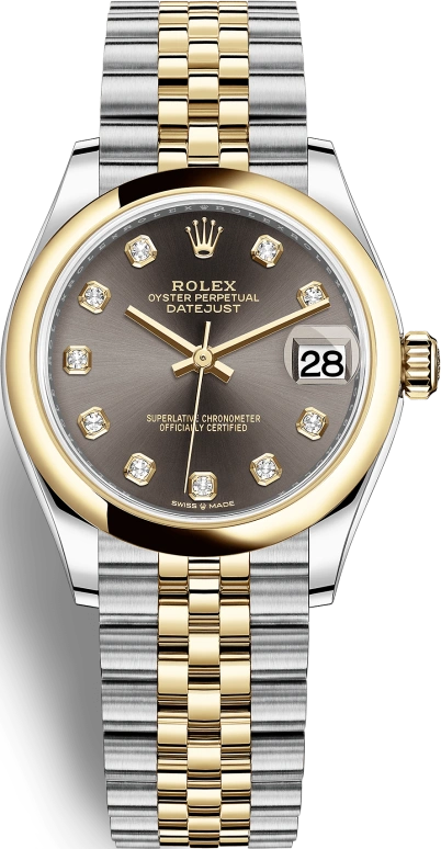 Rolex,Datejust 31 31mm,31mm,Yellow Gold,Stainless Steel,Grey,Automatic,Day,55hours,278243,278243-0022